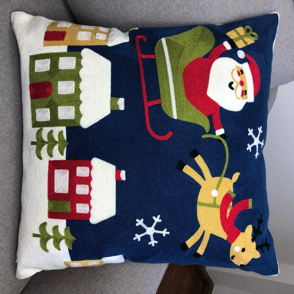 

1PC 45*45cm Size Christmas Square Cushion Cover Embroidery Santa Claus Cushion Case/Decorative Pillow Case Seat Cushion Cover