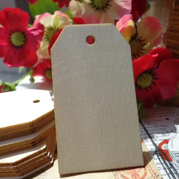 

100pcs Wood Gift Tag 3.4x6.9cm Standard Shape Wooden Hang Tag Party Garment Tag Gift Cards String Included