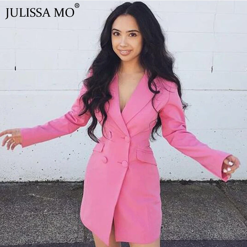 Женское длинное платье блейзер JULISSA MO однотонное двубортное с длинным рукавом