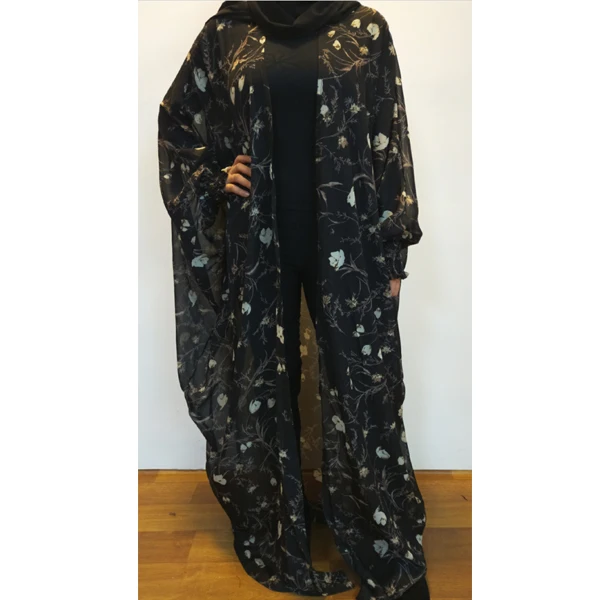 Скромная модная одежда; красивый дизайн с цветочным принтом; abayas; свободный размер; рукав летучая мышь; abaya; Этническая Одежда - Цвет: black
