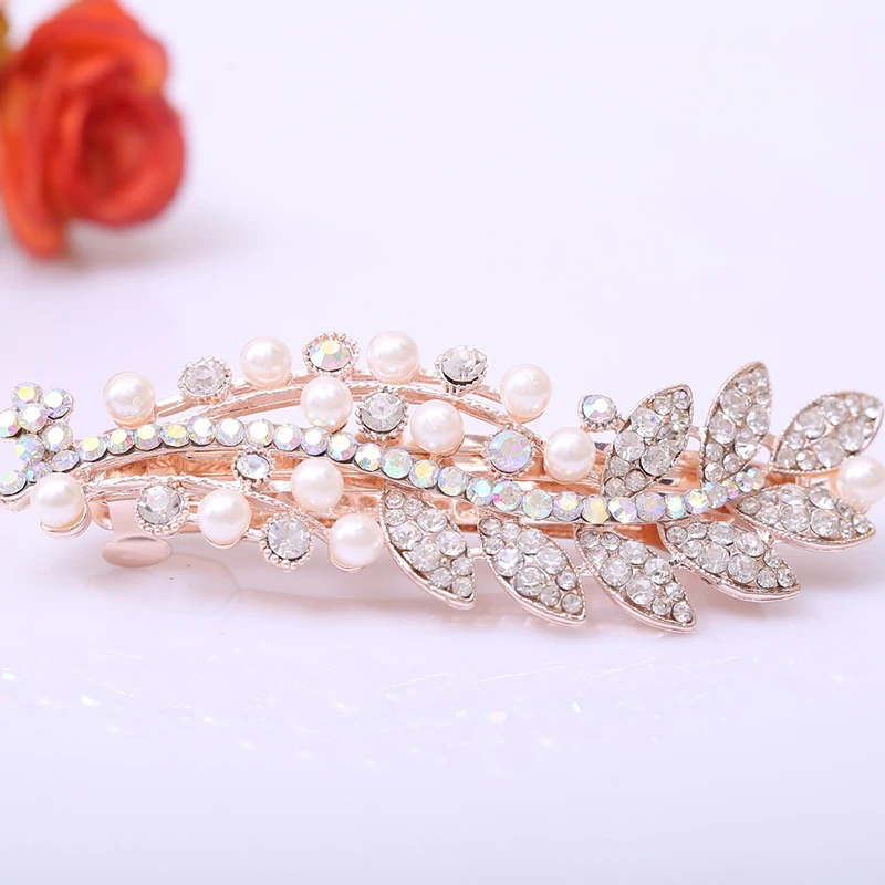 6 Colors New Womens Hair clip Diamond Barrettes Pearl Decoration Alloy