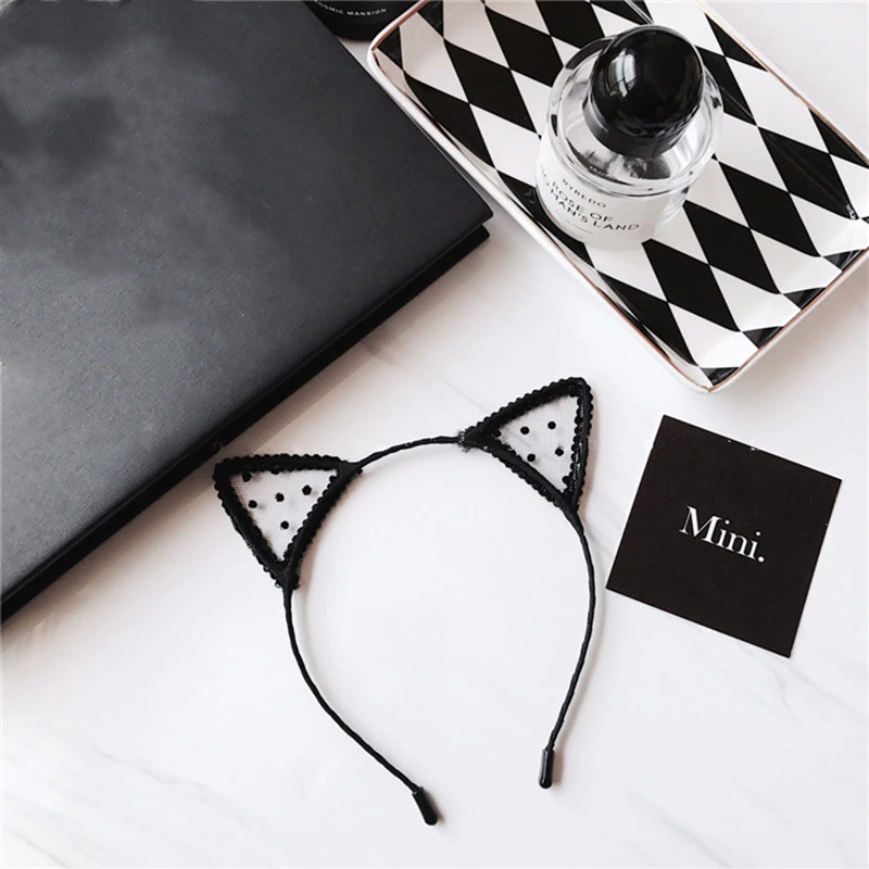 New Black Cat Ears HeadBand Fashion Lace Lady Girl Hair Bands Bezel Baby Birthday Party Accessories For Women Hairhoop |