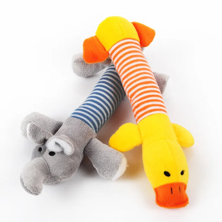 

Hot Pet Dog Plush Toys Stuffed Striped Squeaky Sound Elephant/Duck/Pig Puppy Squeak Chew Toy LFD