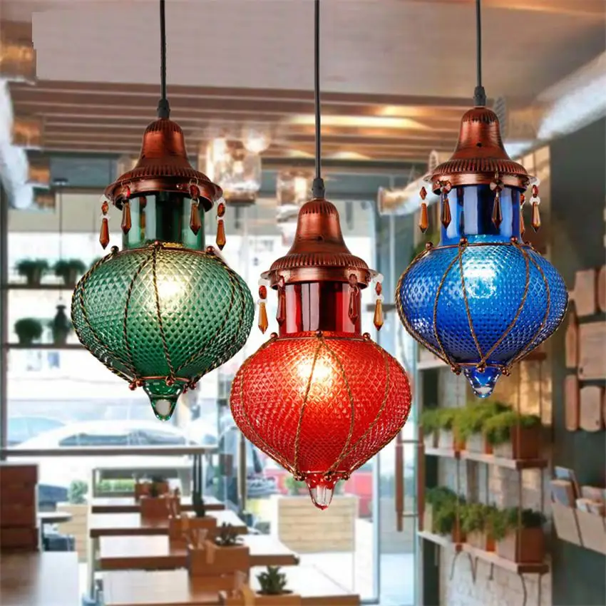 Bohemia style bar coffee Led Pendant Lights Creative Color Crystal