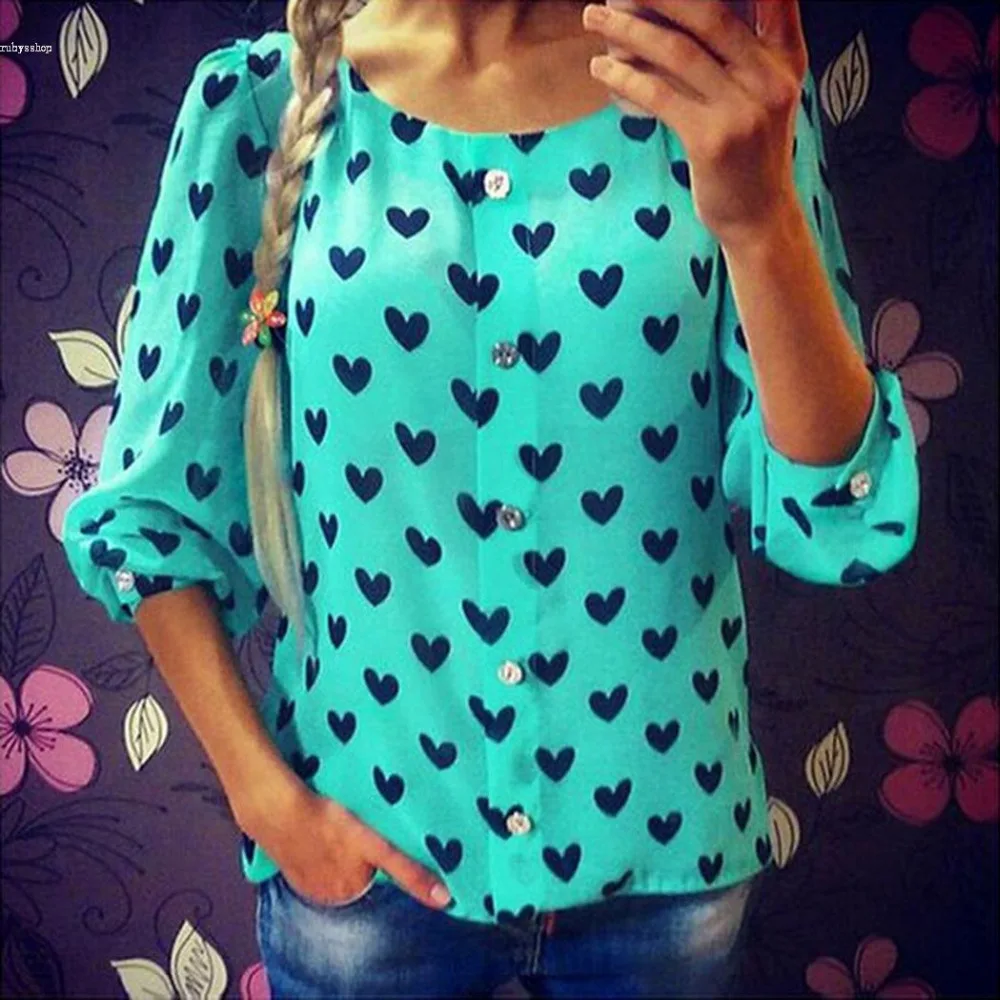 Heart Shape Footprint Print T Shirt Women Short Sleeve O