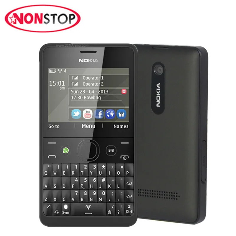 

Original Nokia Asha 210 Unlocked Cellphone GSM 2.4'' 1 SIM/2 SIM Cards 2MP QWERTY Keyboard English Only refurbished Mobile phone