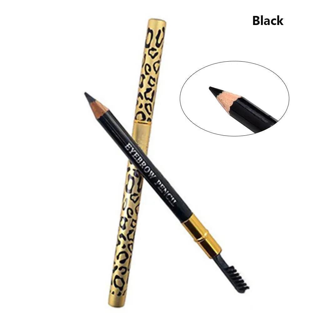 

Leopard Waterproof Eyebrow Pencil & Brush Makeup Eyebrow Liner Pen Quality Double Use Comestic Longlasting Makeup Pen Black