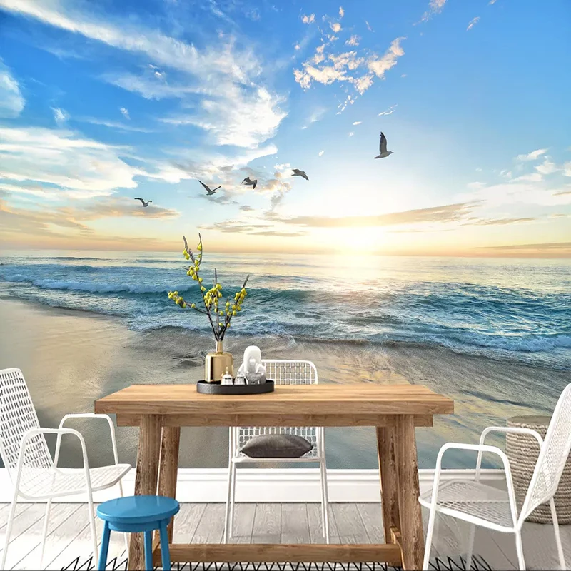 Custom Murals Wallpaper 3D Seaside Landscape Sunset Photo Wall Paper For Walls 3 D Living Room Dining Room Backdrop Wall Decor custom 3d architectural space universe starry sky landscape mural modern living room bedroom backdrop photo wallpaper for walls