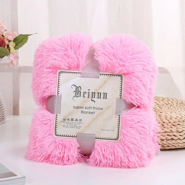 38 роскошное длинное плюшевое одеяло Фланелевое лохматое Флисовое одеяло супер мягкое теплое зимнее покрывало для кровати дивана путешествия - Color: Pink