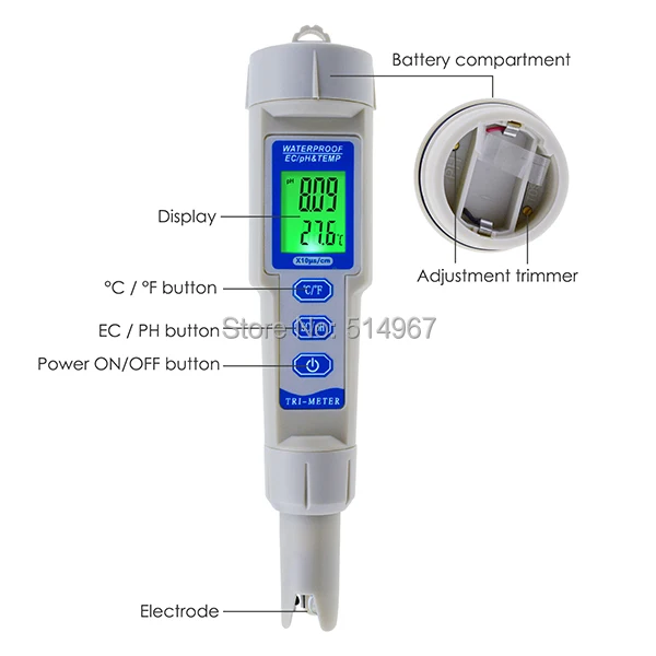 PH/EC/измеритель температуры ATC 3 в 1 Водонепроницаемая Ручка Тип качества воды комбо мультипараметрический тестер монитор Анализатор ацидометр