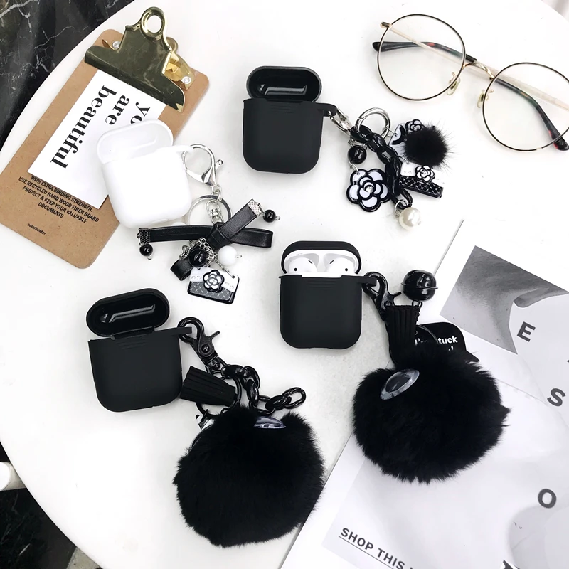 

Luxury brand camellia cute cartoon briquettes ball five pointed silicone Case for Apple Airpods 1 2 Wireless Bluetooth Earphon