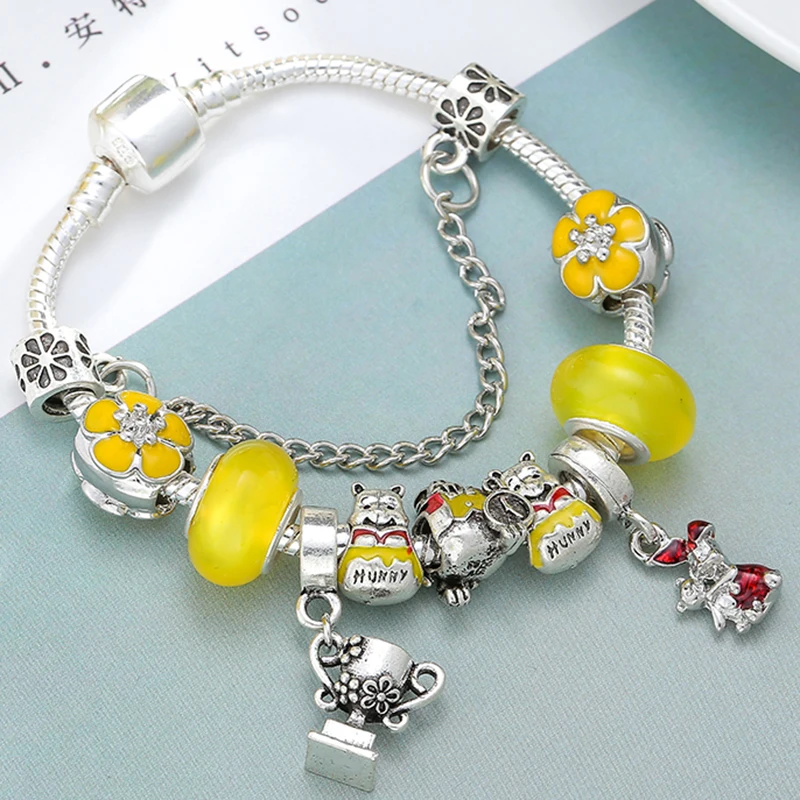 

BAOPON European Bead Charm Bracelet Silver Color Crystal Jewelry Gift Wholesale Romantic Bear Pendant Pan Bracelet For Women