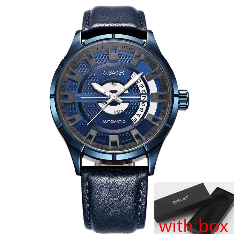 Модный бренд oubaoer автоматические механические часы для мужчин спортивные мужские часы наручные часы Мужские часы relogio masculino erkek - Цвет: blue 023 box