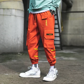 

Drop shipping Pockets Cargo Pants Men Color Patchwork Casual Jogger Fashion Tactical Trousers Tide Harajuku Streetwear US Size