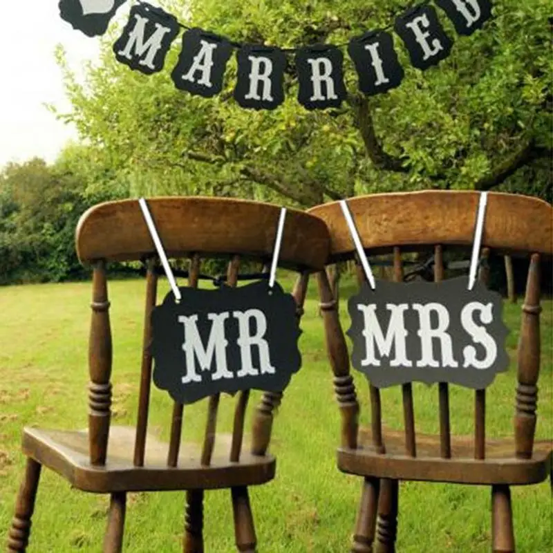 

1set DIY Mr Mrs Paper Board+Ribbon Sign Photo Booth Photocall Props Wedding Party Favor For Weddings Decoration