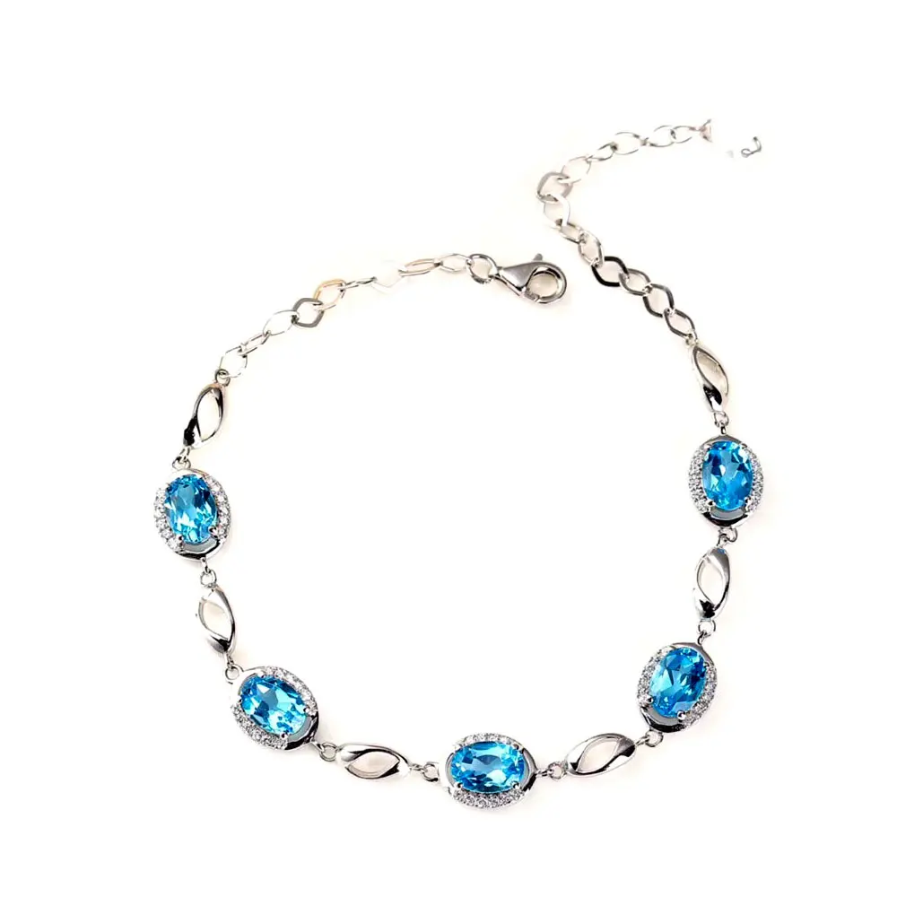 

RADHORSE 925 Silver Bracelets for Women Fine Jewelry 100% Natural Sky blue Topaz 925 Silver Mosaic Sapphire Bracelets