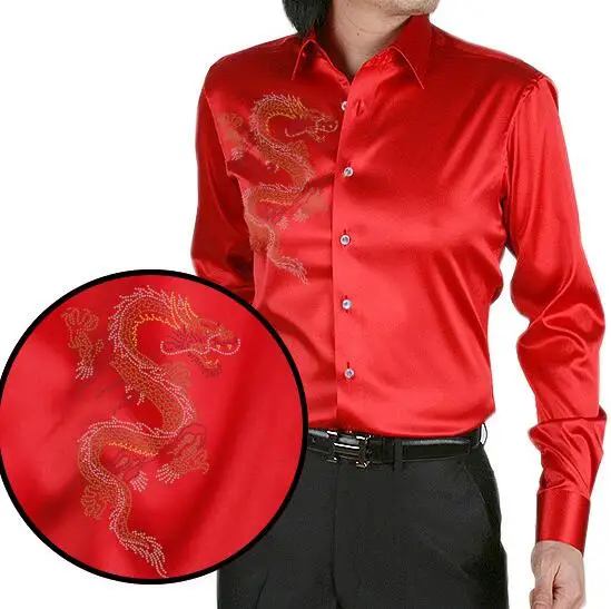 red silk shirt dress