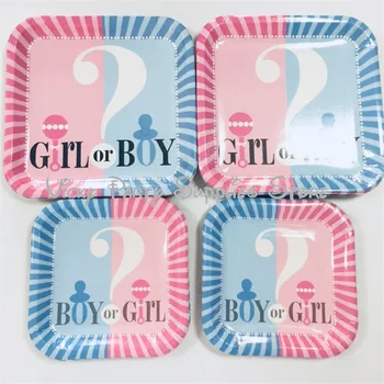 

64pcs/lot Gender Reveal Disposable plalte Set Pink Blue Boy&girl Birthday Baby Shower Paper Plate Party Tableware Supplies