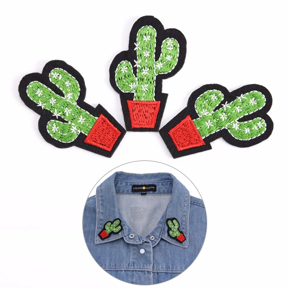 

3PCS Embroidered Iron on Patches for Clothing Cactus Plant Clothes DIY Stripes Motif Appliques parches bordados