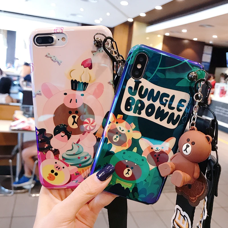 

Jungle Brown Mickey Minnie Donald Pink panther Cartoon Cute case for iPhone X XS MAX 8 7 6S plus blue ray Soft TPU Back cover