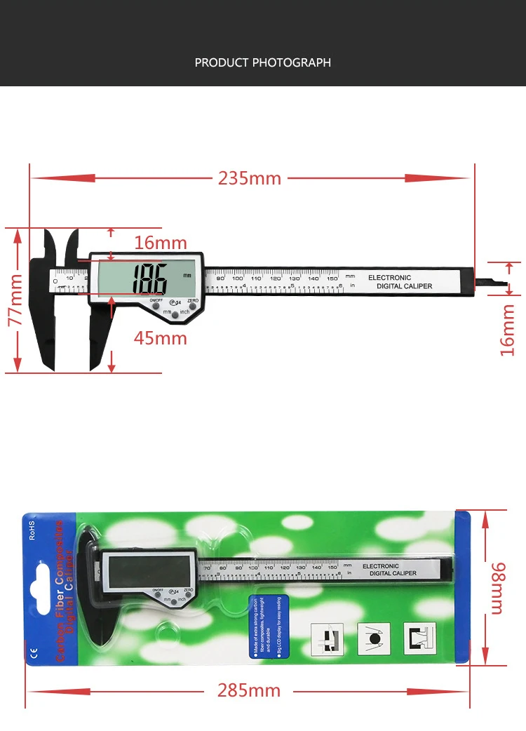 Цифровой Электронный штангенциркуль из углеродного волокна 0-150 мм 6 дюймов ЖК водонепроницаемый манометр микрометр измерительный инструмент