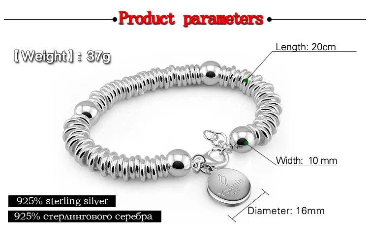 Модных брендовых ювелирных изделий из стерлингового серебра. Твердый 925 Серебряный Круглый браслет с подвеской. Высокое качество Ювелирные изделия Подарки для женщин