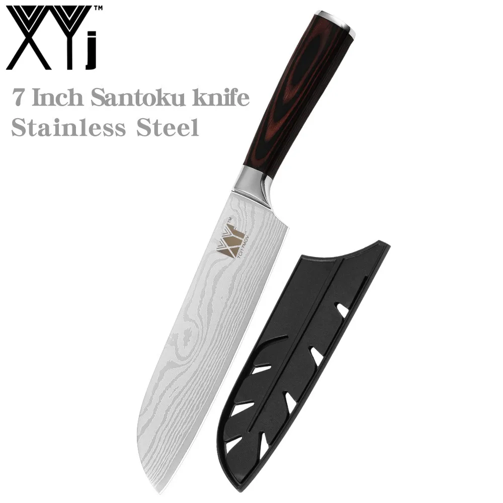 XYj набор кухонных ножей для мамы, очень острый нож для готовки, 7Cr17mov шеф-повара для нарезки сантоку ножи для чистки овощей и фруктов, оболочка - Цвет: 7 inch Santoku