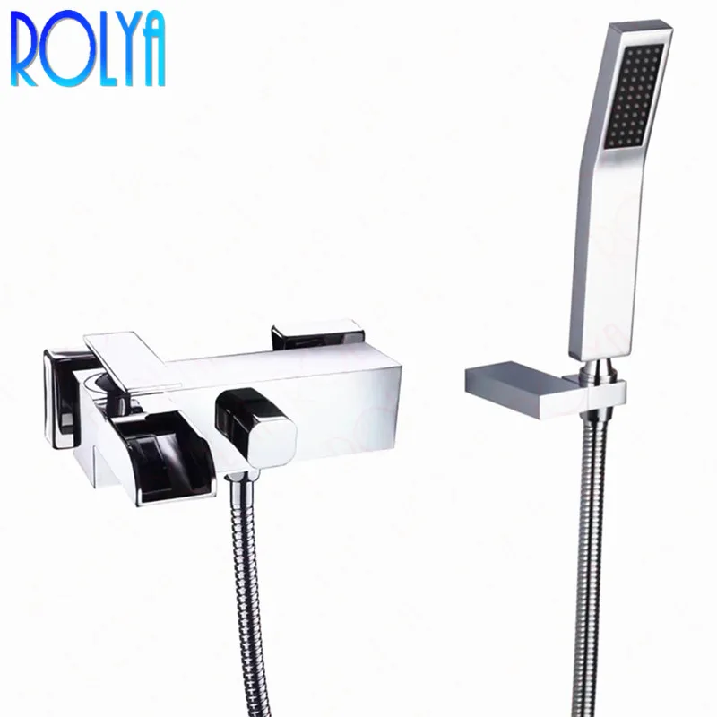 Rolya Cubix Wall Mounted Bathtub Faucets Chrome Solid Brass