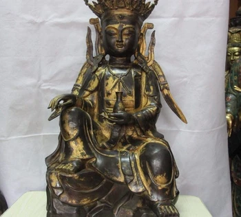 

27 China Bronze Copper Temple Free Kwan-yin Guanyin Hold Vase Bodhisattva Statue
