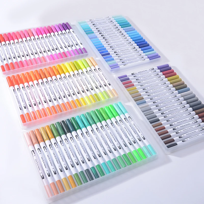 

12/18/24/36/48/72/100PCS Colors FineLiner Art Marker Pens Watercolor Drawing Painting Dual Tip Brush Pen School Supplies