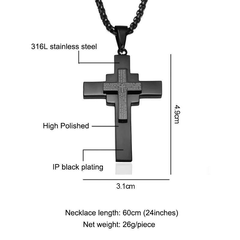D& Z, винтажная многослойная подвеска в виде креста, черное серебро, нержавеющая сталь, христианский Библейский крест, ожерелья и кулоны для Мужчин, Ювелирные изделия - Окраска металла: black