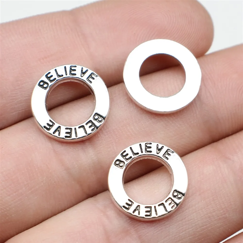 

WYSIWYG 15pcs Believe Circle Pendant Charms DIY Jewelry Making Jewelry Finding Antique Silver Color 14mm