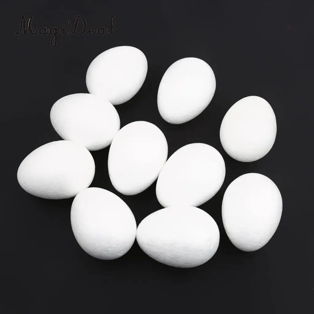 MagiDeal 10Pcs White Modelling Craft Polystyrene Foam Eggs 8cm Colored with Crayon Painting Stick Gouache DIY Christmas Decor