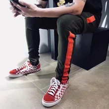 Высокое качество новые тонкие мужские спортивные штаны с боковой полосой на молнии Jogger на молнии штаны с эластичной резинкой на талии винтажные повседневные штаны