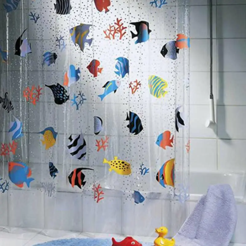 Shower Curtain Washable Bath Decor Transparent Waterproof Shower 180*200cm cartoon cute fish pattern printing Curtain bathroom