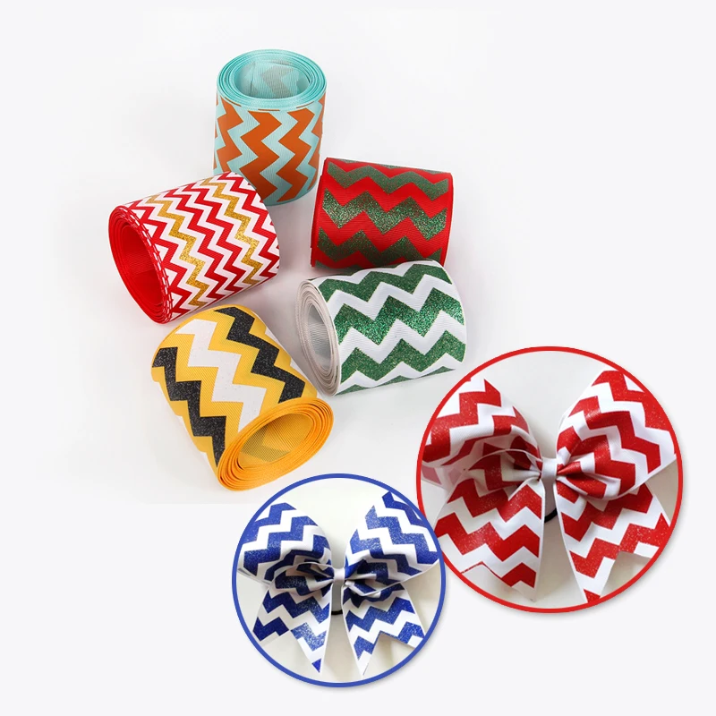 

David accessories 3"(75mm) glitter stripe grosgrain printed polyester ribbon 50 yards, DIY handmade materials,50Yc1593