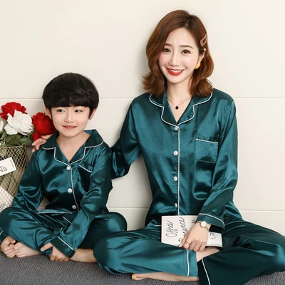 Г. Модные одинаковые комплекты для семьи; Шелковая детская пижама с длинными рукавами; одежда для мамы и дочки; одежда для сна для сына; пижамы - Color: CQT hx 17molanlv