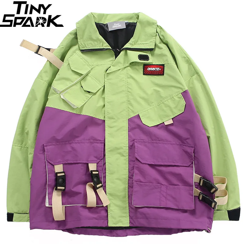 

Men Hip Hop Streetwear Jacket Color Block Retro Harajuku Windbreaker Jacket Kid Planet Print 2019 Track Jacket Coat Multi Pocket
