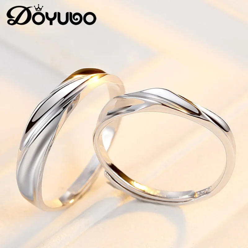 

DOYUBO Authentic Lovers' 925 Sterling Silver Rings For Men&Women Romantic Adjustable Solid Silver Couples Ring Accessories VB223