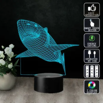 

New Creative Shark Led 3d Night Light Three-dimensional Kid Living Room Bedlamp Table Lamp 3d Led Bulbing Lamp Decorate Kingchip