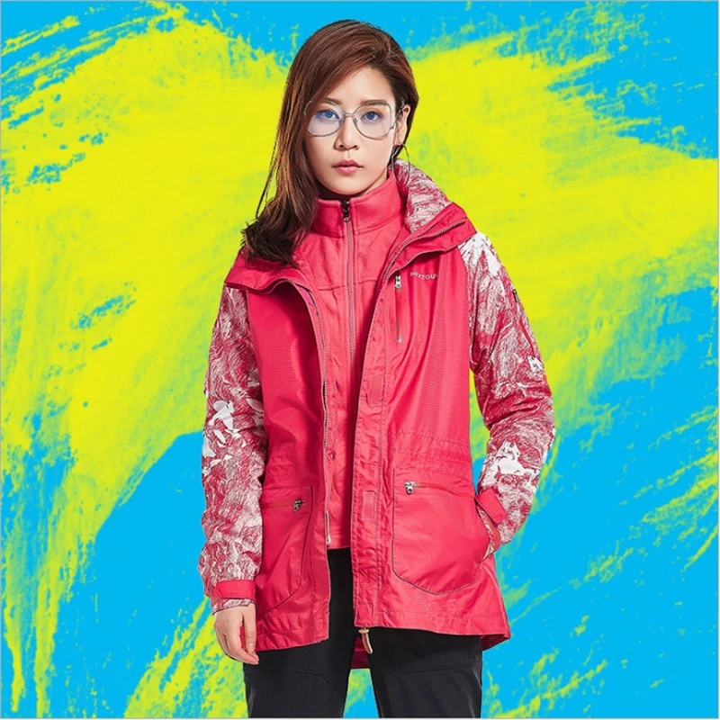 

Three-in-one Outdoor Waterproof Jacket Women Windproof Warm Winter Sports Two-piece Set Ski Hiking Jackets with Detachable Inner