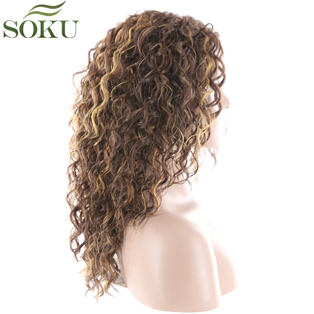 SOKU кудрявые синтетические парики на шнурке для черных женщин 150% Плотность средняя часть кружева парики средней длины парики волос