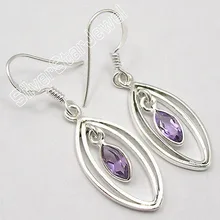 Plata Estilo MARQUESA AMATISTA Genuina Joya IMPRESIONANTE Pendientes 4 CM