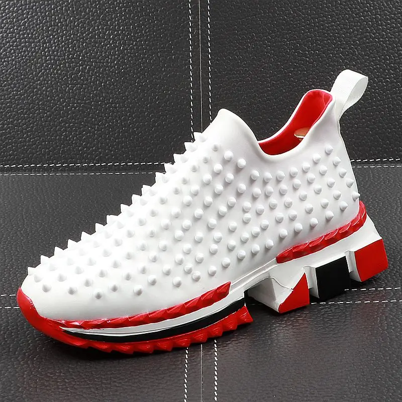 

Luxury Designer Rivets Punk Style Sneakers Men Fashion Casual Shoes Spring Autumn Height Increasing Male Hip Hop Slip On Loafers