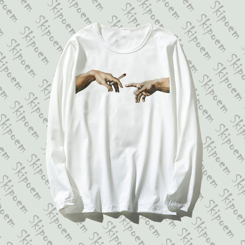 

New Long Sleeve T Shirt Fashion Vintage Michelangelo Print 100% Cotton Top Tee Casual O Neck Streetwear Clothing