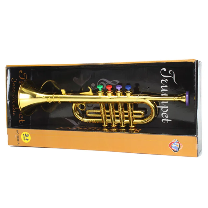 Горячая Распродажа золотые серебряные развивающие пластиковые детские игрушки подарок музыкальный инструмент труба 37x10 см для мальчиков и девочек