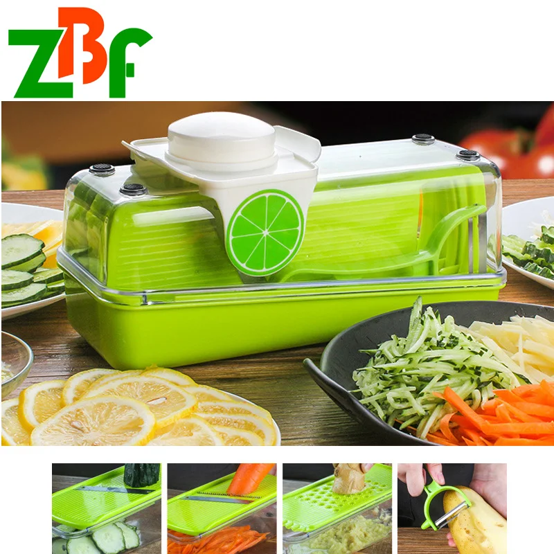 ZBF 5in1 Multifunctional Stainless Steel Vegetable Slicer Replaceable Blades Fruit Cutter Peeler
