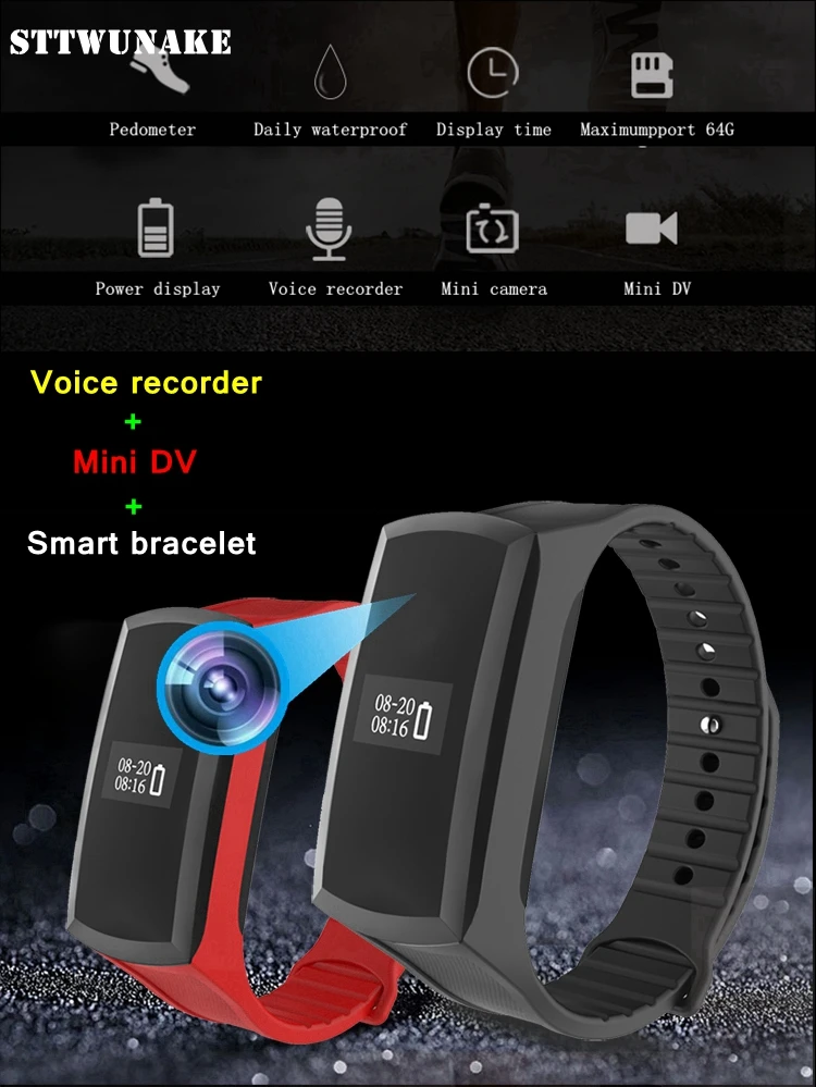 

STTWUNAKE HD 1080P Digital Mini Camera Video Voice Recorder Sports mini DV Smart Bracelet Micro Cam Night Vision Camcorder