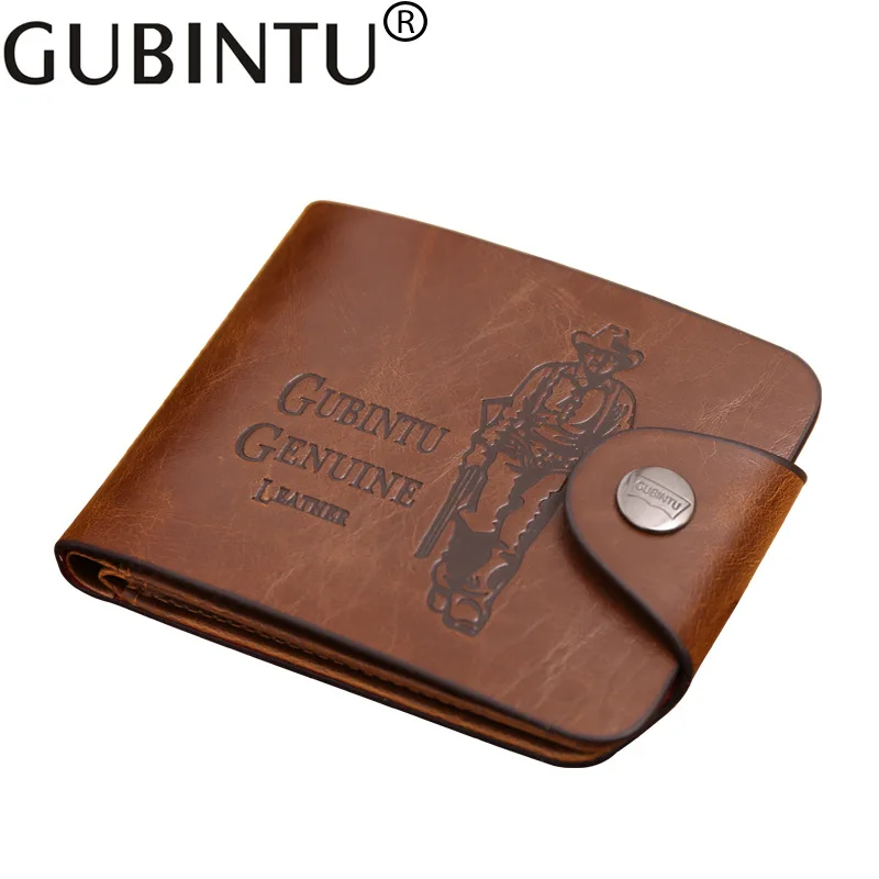 

GUBINTU Three-Fold Genuine Leather Men Wallets with Coin Pocket Vintage Card Holder Solid Men Purse Cowhide Men Short Wallet