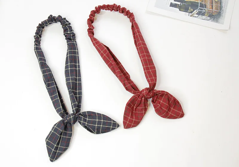 10Lovely Grid Rabbit Ears Hair Band for Girls Infant Hair Accessories Headwrap Make Up Sweet Little Girl's Bow Headband Turbans